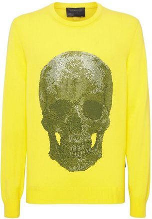 Philipp Plein Cashmere Pullover Ronde Hals Iconic Plein - Heren - Cashmere truien - Geel - XS - Leer - Truien & Vesten
