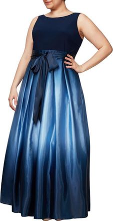 S.L. Fashions Ombrè Satin Gown in Navy/Wedgewood at Nordstrom, Size 14W