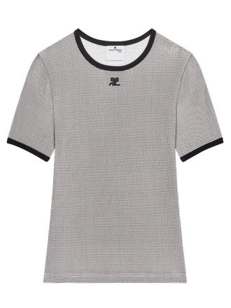 Courr&egrave;ges Micro-Check Cotton Fitted T-Shirt