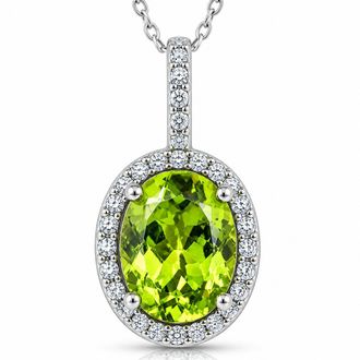 Pompeii3 5 1/3 Ct Diamond Oval Peridot Pendant 14k White Gold