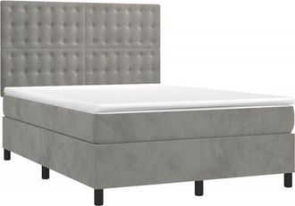 vidaXL Cama Box Spring Colch&oacute;n Y Led Terciopelo Gris Claro 140x190 Cm Vidaxl