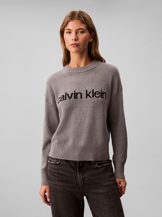 Calvin Klein Jeans Strickpullover CALVIN KLEIN JEANS Cotton Graphic Pullover, Damen, Gr. XXL (46), b30 grau heather, Strick, Obermaterial: 100% Baumwolle, klassisch norm