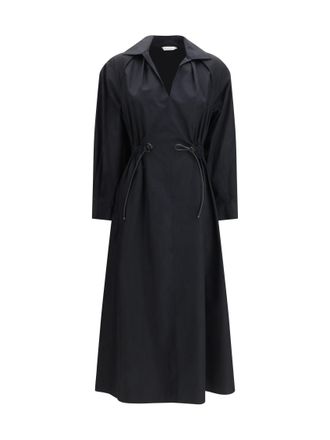 Max Mara Black Solid Shirt Collar Midi Dress
