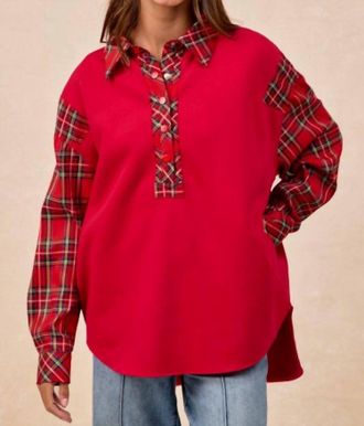 Bibi Christmas Plaid Collared Top
