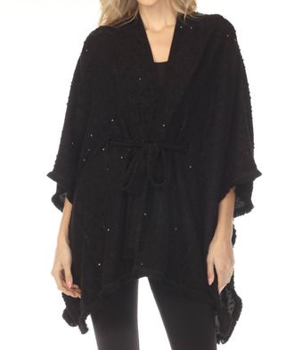 Joseph Ribkoff Sequined Boucl&eacute; Belted Cover Up Top In Black