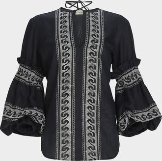 Silvia Tcherassi Lucaya Embroidered Balloon-Sleeve Blouse