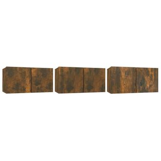 Berkfield Home Hanging TV Cabinets 3 pcs Smoked Oak 60x30x30 cm in Brown | Size: 60 x 30 x 30 cm