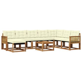 vidaXL Conjunto De Sof&aacute;s De Exterior 9 Pcs Natural Y Crema Vidaxl