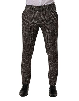 Dolce & Gabbana Mens Wool Plaid Dress Trousers Brown Alpaca Nylon