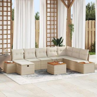 vidaXL Vidaxl - Conjunto De Sof&aacute; De Jard&iacute;n Con Coj&iacute;n 9 Pcs Beige Polirat&aacute;n