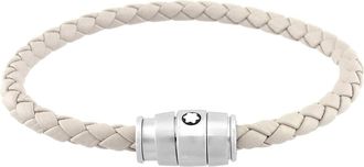 Montblanc Meisterstuck Steel & Cloudy Beige Leather Bracelet, Size 60