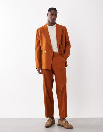 Asos Pantaloni da abito oversize affusolati in misto lino arancione ruggine-Marrone