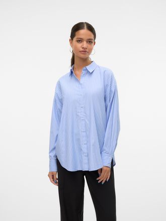 Vero Moda Langarmbluse VERO MODA VMFANNI LS SHIRT WVN GA NOOS, Damen, Gr. XS, blau (hydrangea stripes:sana), Web, Obermaterial: 55% Polyester, 45% Baumwolle, ge