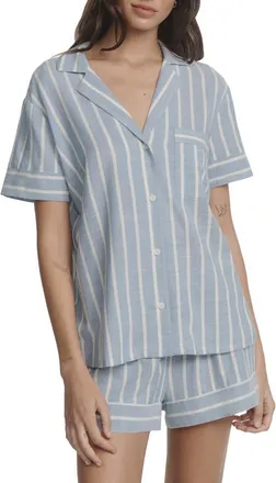 Eberjey Nautico Stripe Short Sleeve Shirt & Shorts Pajamas in Classic Stripe Slate Blue/ivor at Nordstrom, Size X-Small