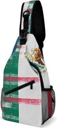 Generic Half America Half Mexican Flag Mens Shoulder Bags Sling Crossbody Backpack Travel Hiking Chest Bag with Small Side 38x20cm
