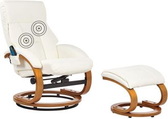 Beliani Beliani - Sillón de masaje reclinable giratorio con reposapiés con calefacción de piel sintética blanco Force
