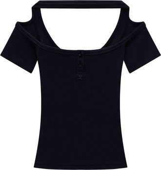 Courrèges Hyperbola 90s ribbed T-shirt - women - Elastane/Cotton - L - Black