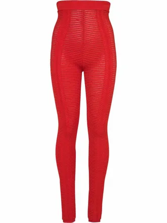 Balmain high-waisted sheer knitted leggings - Red