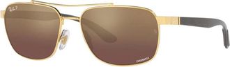 Ray-Ban Gepolariseerde zonnebril in glanzend zwart/bruin goud - Heren - Zonnebrillen - Geel - 59 MM - Accessoires