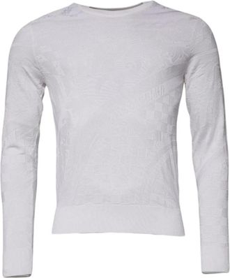 Dolce & Gabbana Witte Zijden Crew Neck Pullover Sweater - Heren - Ronde hals truien - Wit - XL - Truien & Vesten