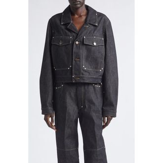 Christophe Lemaire Crop Studded Cotton Denim Jacket in Slate at Nordstrom, Size 38