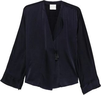 Forte_Forte Camicia Incrociata Raso Seta Stretch Shiny - Dames - Blouses - Blauw - M - Satijn - Overhemden