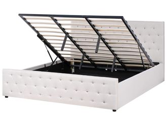 Beliani Cama matrimonial de tejido beige 180x200