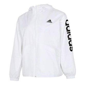 adidas (WMNS) adidas Essentials Oversize Logo Windbreaker Asia Sizing White Black GL0647