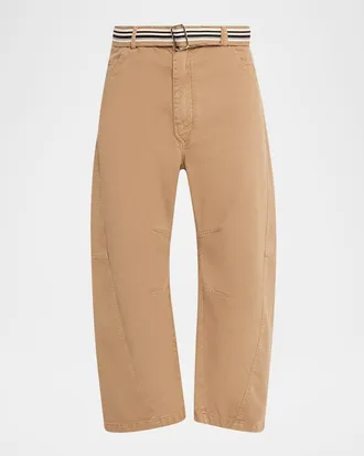 Mordecai Men & apos;s Cotton Belted Barrel-Leg Pants