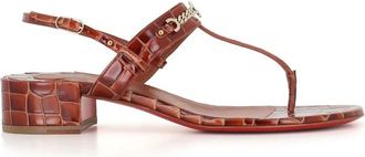 Christian Louboutin MJ Thong 25mm Sandalen van leer met krokodillenprint - Dames - Sandalen met hakken - Bruin - 36 EU - Leer - Schoenen