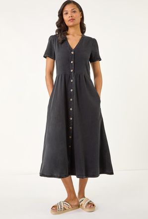 Roman Denim Button Through Midi Dress