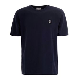 Maison Kitsun&eacute; T-Shirts, male, Blue, Size: S Fox Head Embroidered T-Shirt