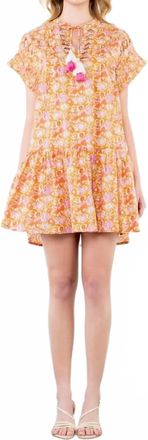 THML Clothing Ruffle Sleeve Floral Dress In Moss Pink