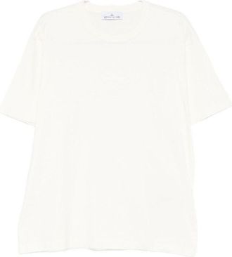 Stone Island Ivory Cotton Crew Neck T-Shirt With Design