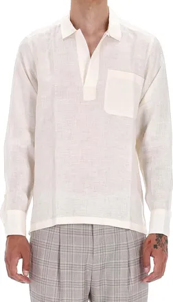 Pantaloni Torino Open Collar Over Fit Linen Shirt