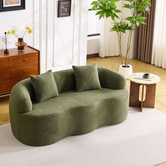 STILVORA Divano Dritto 2 Posti In Tessuto Morbido, Forma Curva A Fagiolo Con Cuscini, Schiuma E Molle, Design Ergonomico, Verde