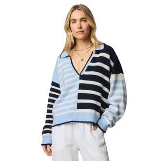 Splendid Arden Stripe Polo Sweater In Blue