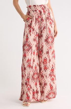 L'agence Lyra Smocked Waist Pants in Tan Multi Ganado Print at Nordstrom Rack, Size Xx-Small