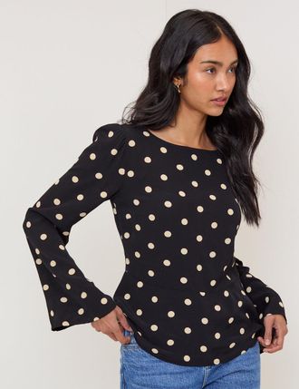 Nobody's Child Black Polka Dot Flute Sleeve Blouse