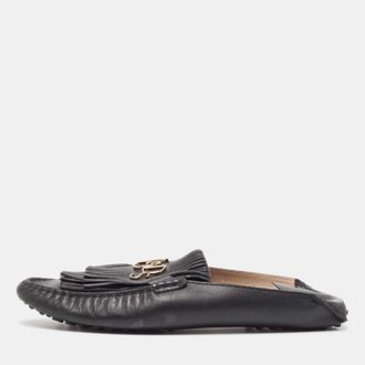 Tod's Tods Black Leather Gommino Tassel Trim Mules