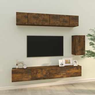 vidaXL Vidaxl - Set De Muebles De Tv 6 Pzas Madera Contrachapada Roble Ahumado