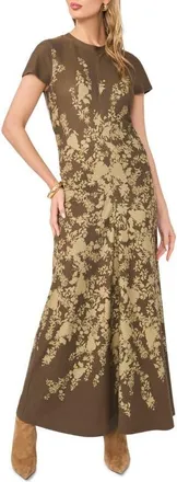 Vince Camuto Print Cap Sleeve Ruched Jersey Maxi Dress in Dark Earth at Nordstrom, Size Xx-Small