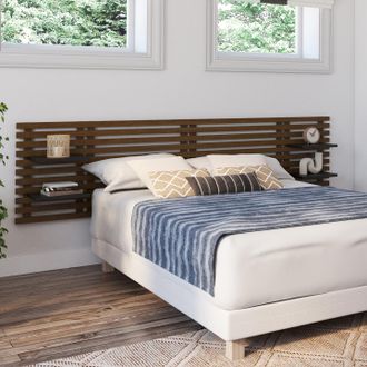 IDMarket Idmarket - Cabecero De Listones De Madera Envejecida Ava 240 Cm Con Estantes Negros