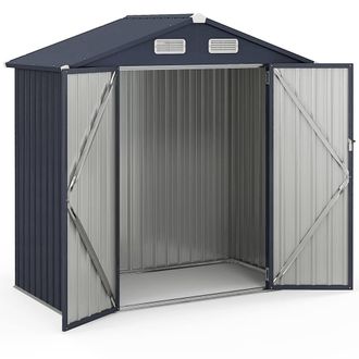 Costway Costway Outdoor Storage Shed Galvanized Metal Tool House w/ Lockable Doors in Dark Grey