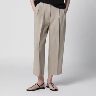 Toteme Beige high-waisted linen shorts