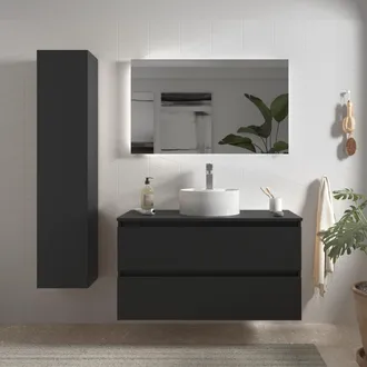 Cygnus Bath Salgar - Mueble De Ba&ntilde;o Bequia 100 Cm Negro Mate Con Lavabo Sobre Encimera