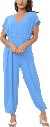 Crazy Girls Womens V Neck Short Sleeves Jumpsuit, Sky Blue, ML (UK 12-14)