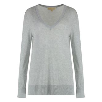 Michael Kors V-neck Knitwear, female, Gray, Size: S Silk Blend V-Neck Sweater