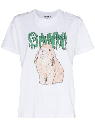 Ganni Rabbit logo T-shirt - women - Organic Cotton - S - White