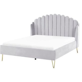 Beliani Beliani - Letto con rete in velluto grigio 140 x 200 cm gambe in metallo testata retro capitonn&eacute; Ambillou